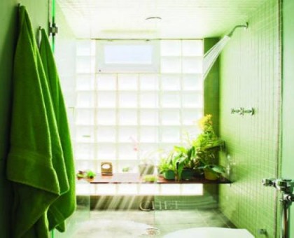 baño verde con plantas