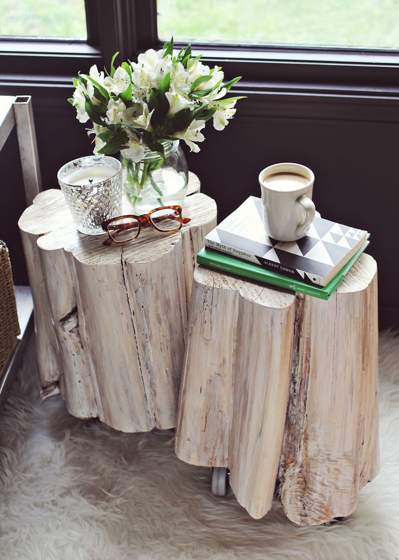 Mesa hecha con un trozo de tronco