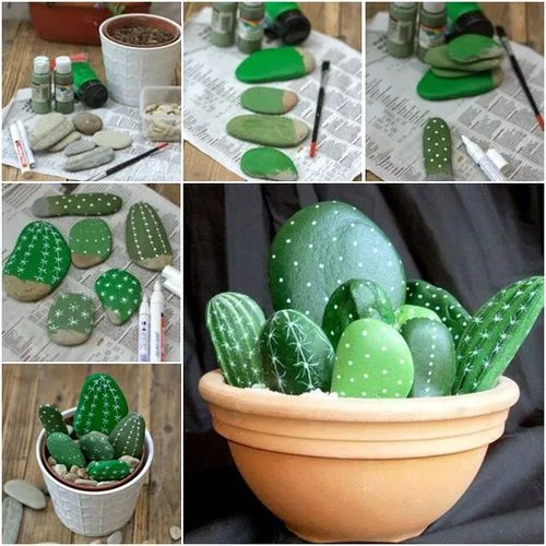 decorar con piedras en forma de cactus