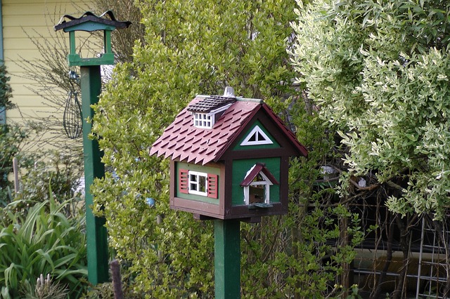 Casa para pájaros en el jardín